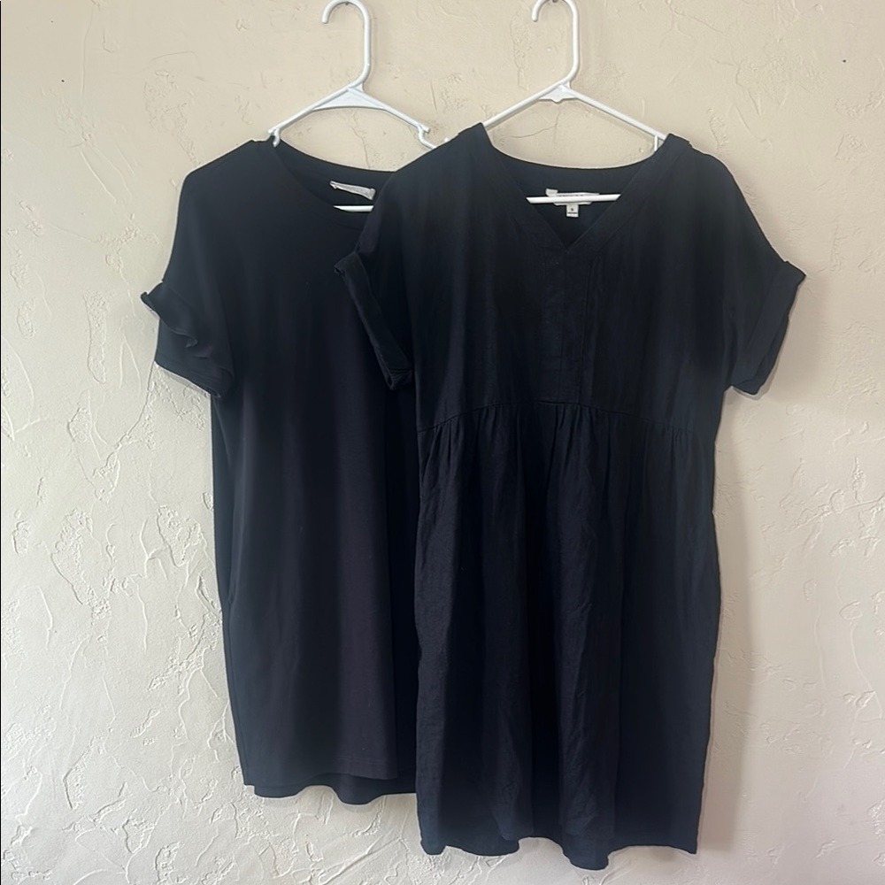 LUSH Black Ruffle Sleeve T Shirt Dress Casual Midi Pockets Size M